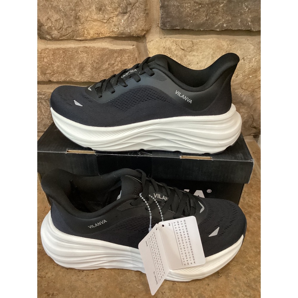 Vilanva Womens 7.5 Black White Running Sneakers Chunky Sole Mesh Athletic Shoes